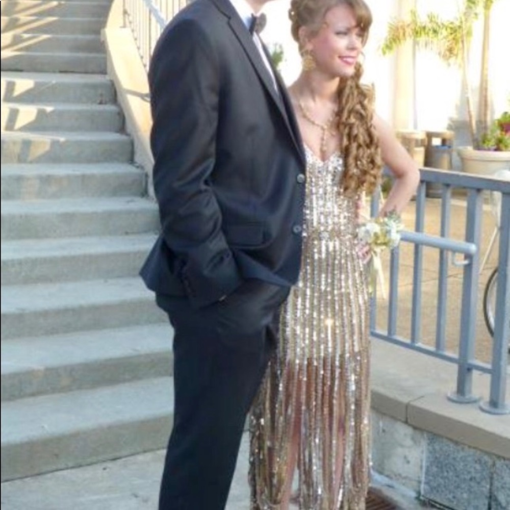 Prom Flapper Style Gold and Silver Fringe Dress - Picture 2 of 7